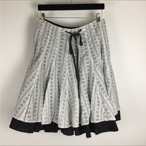 Boho Prairie Pleated Full Circle Midi Skirt Cut Out Flowers size 8